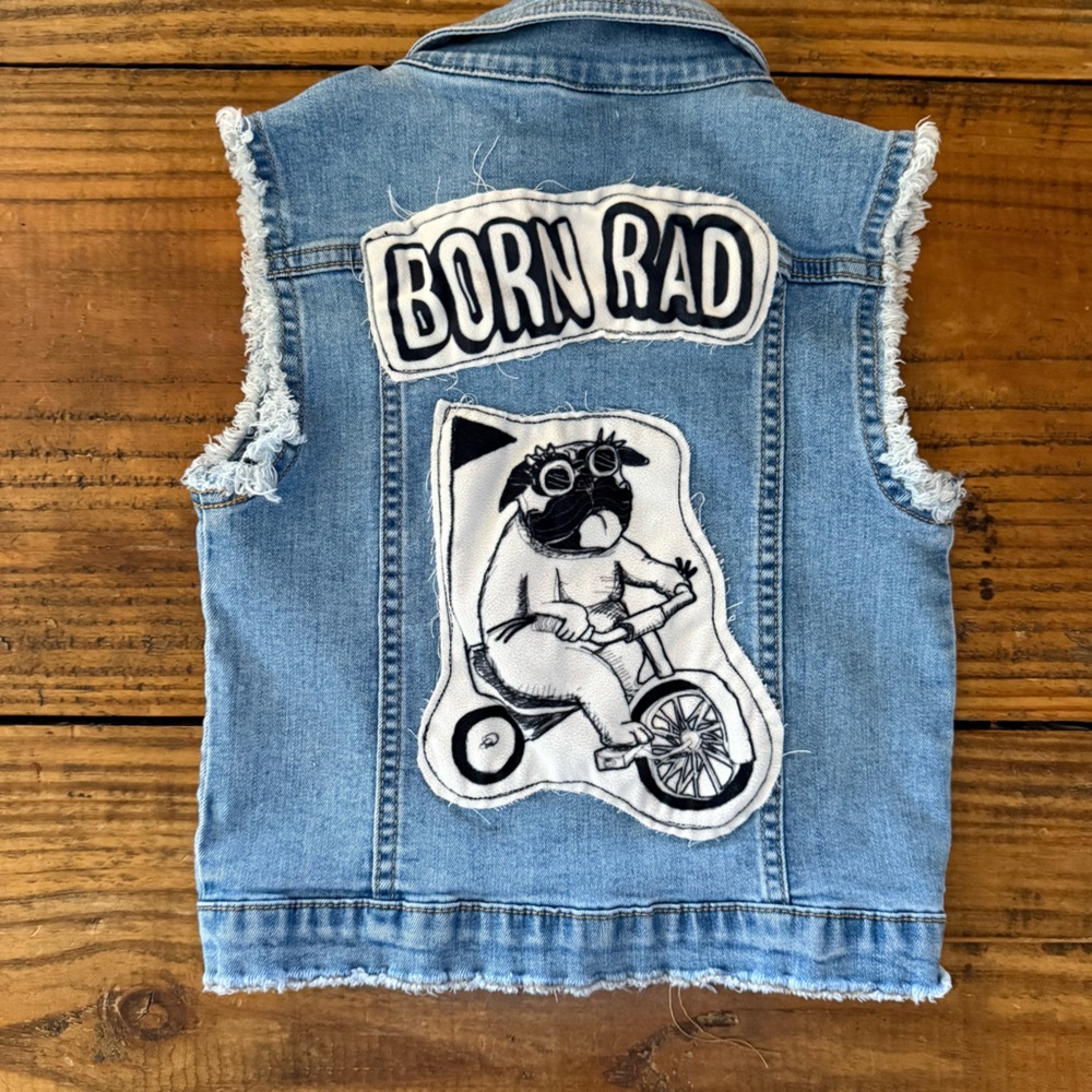 Wee Monster Born Rad”Denim Jean Vest Kid Power Patch Born Rad Dog Patch 6